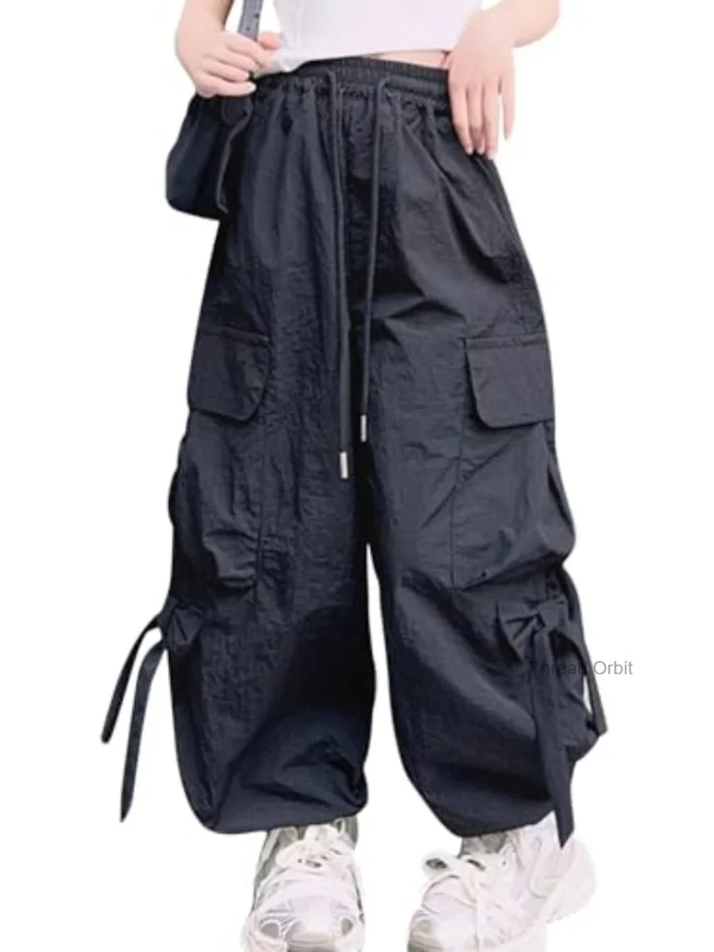 Girls Cargo Jogger Pants with Bowknots High Elastic Waist Baggy Hip Hop